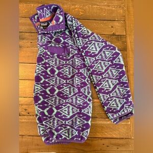 Patagonia Synchilla Fleece Snap T Ikat Fish Aztec Pullover Women M Purple/Teal